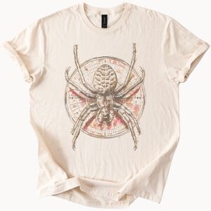 Ornate Spider Graphic Tee Natural Beige Insect Art Design
